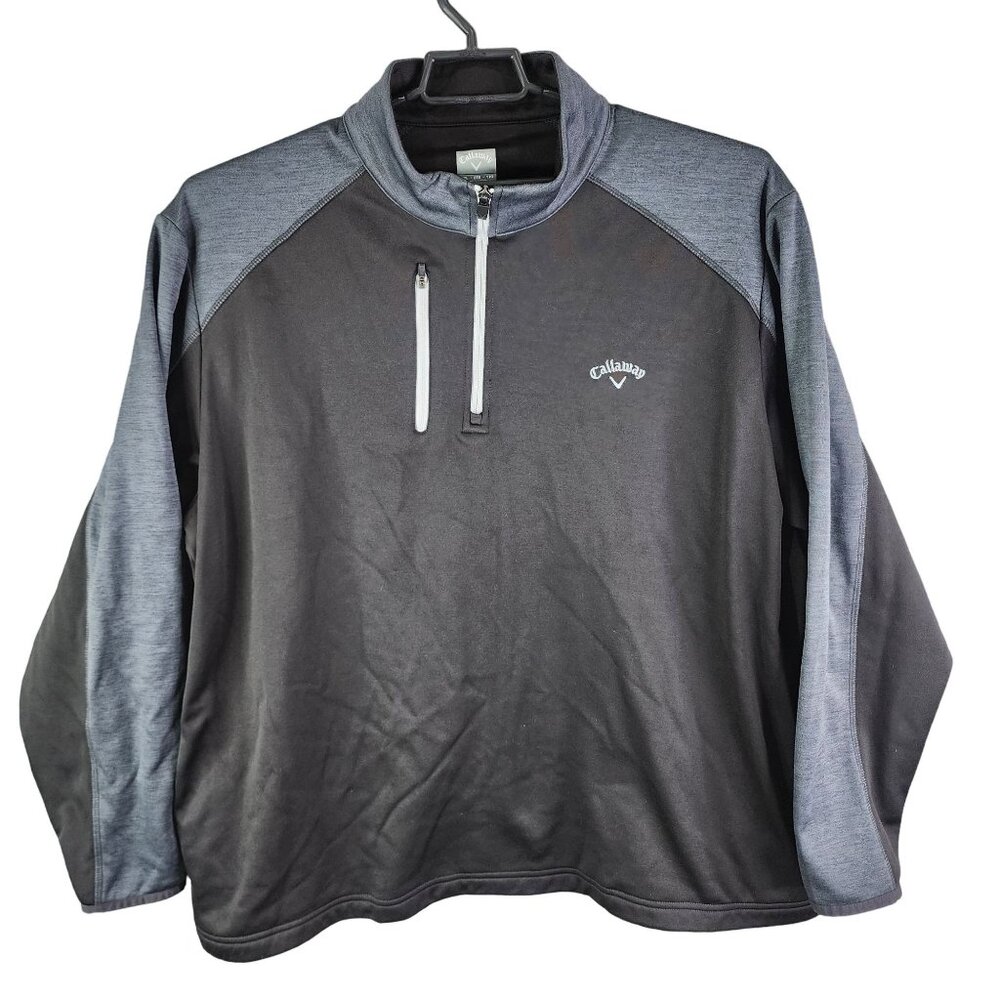 Mens Black & Gray Callaway Pullover Sweatshirt 1/4 Zip Long Sleeve Size XXL